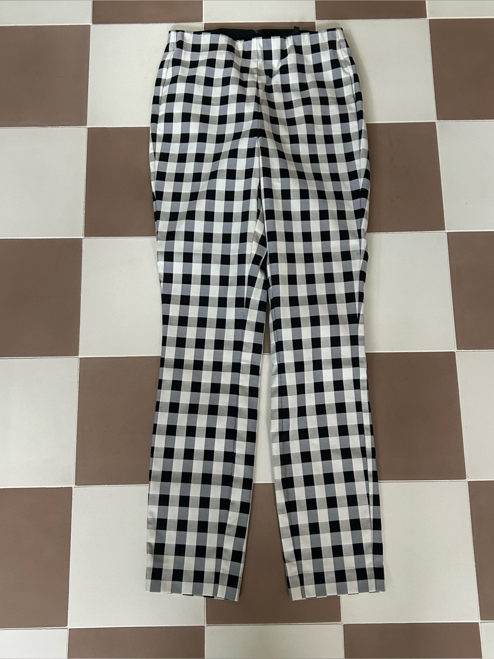 Rag & Bone Simone Gingham Pants Size 2 Black White Stretch Slim Ankle
